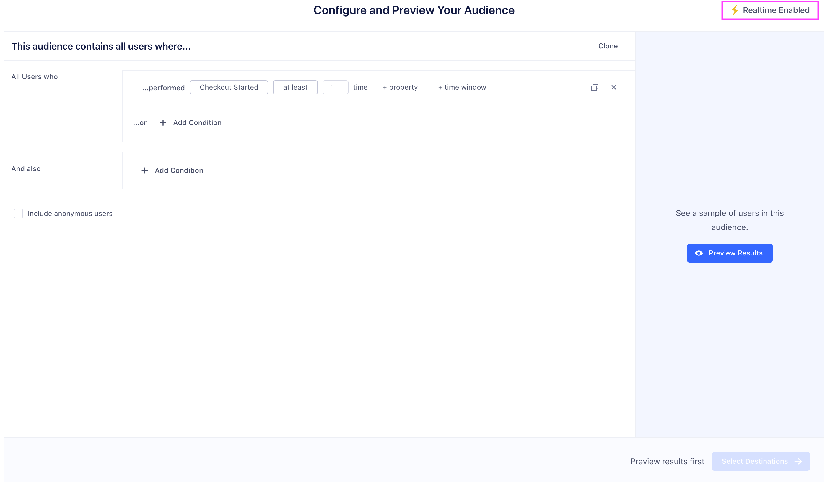 A screenshot of the Audience preview in the Personas Audience Builder