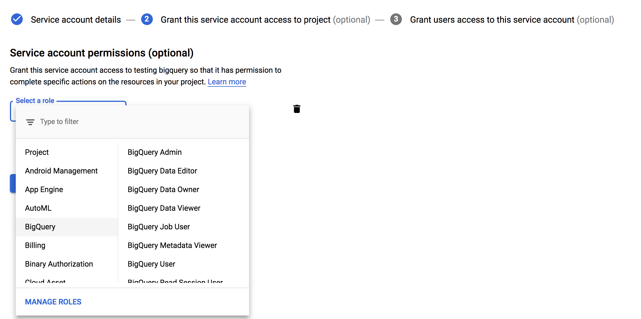 Select a project role