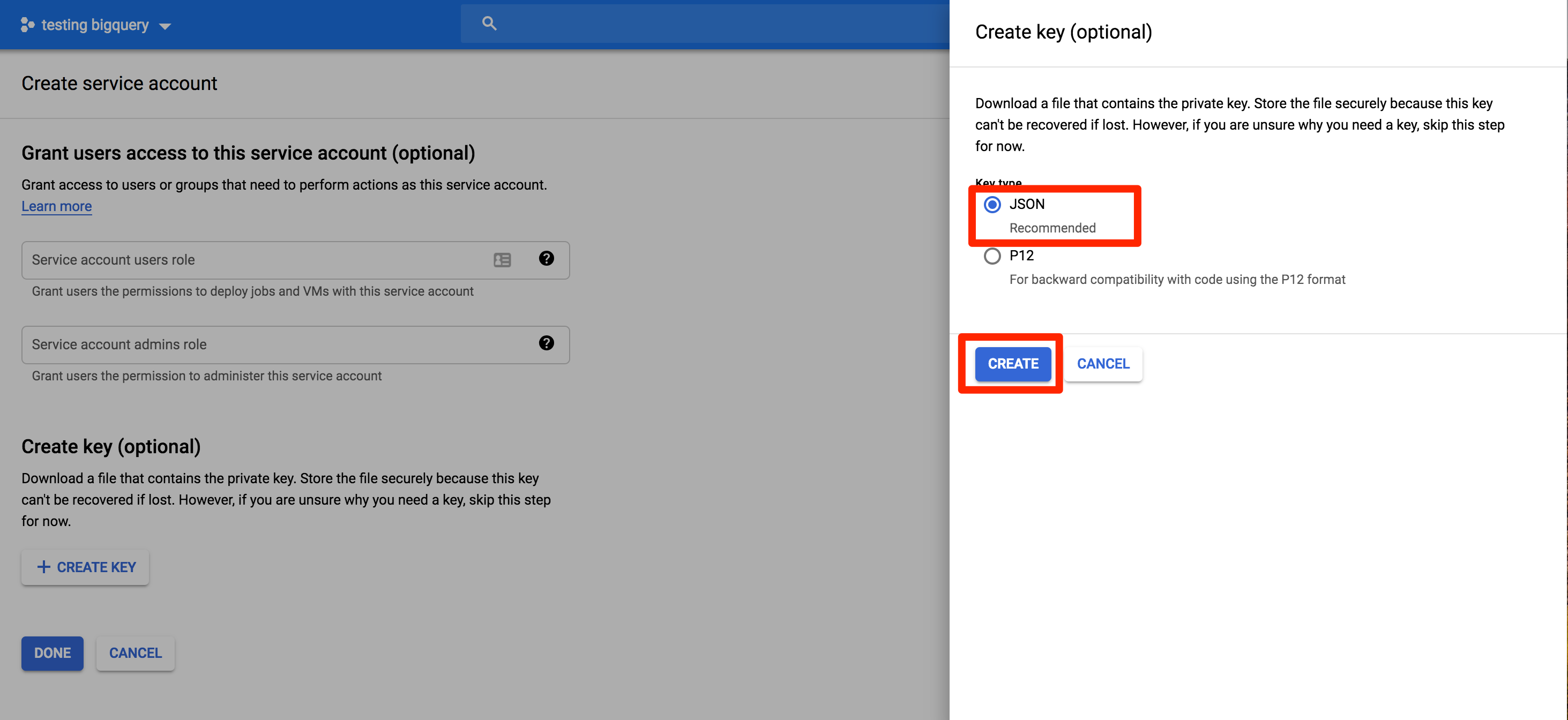 Select Json and click Create