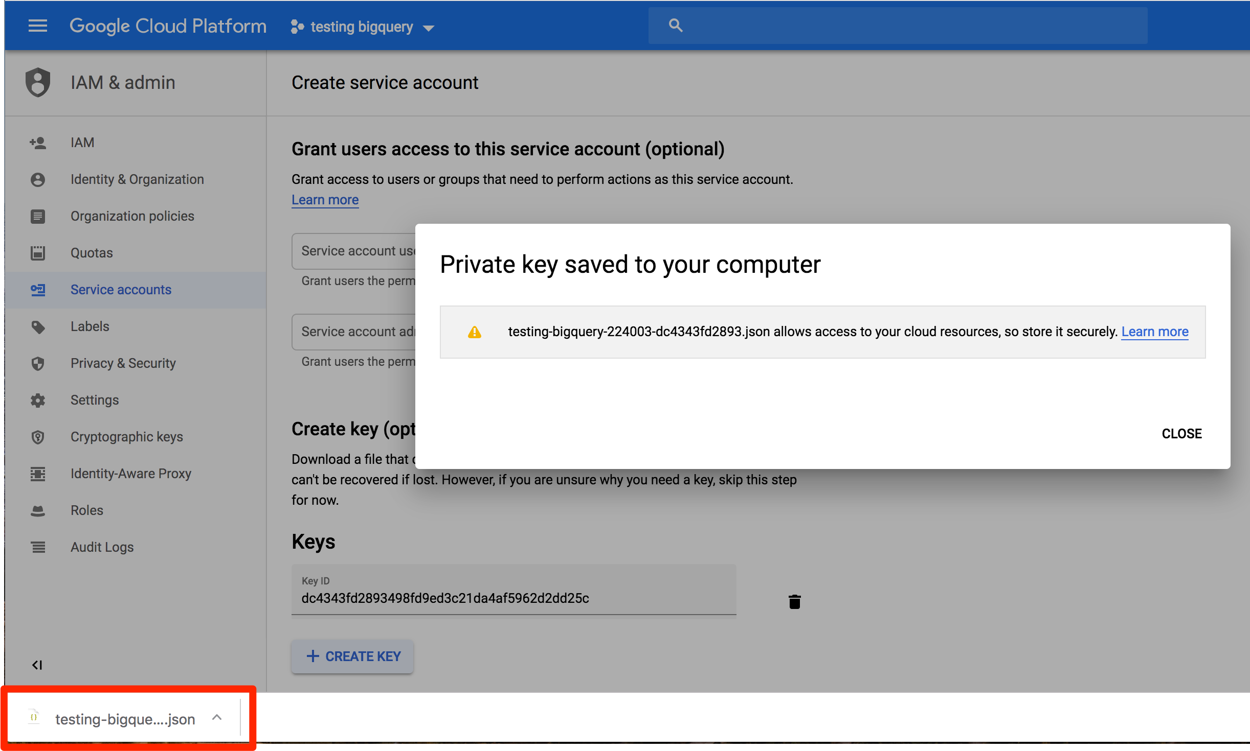 A file key saved to your computer