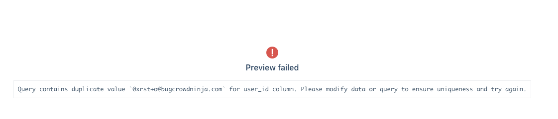 An example of a duplicate user_id error